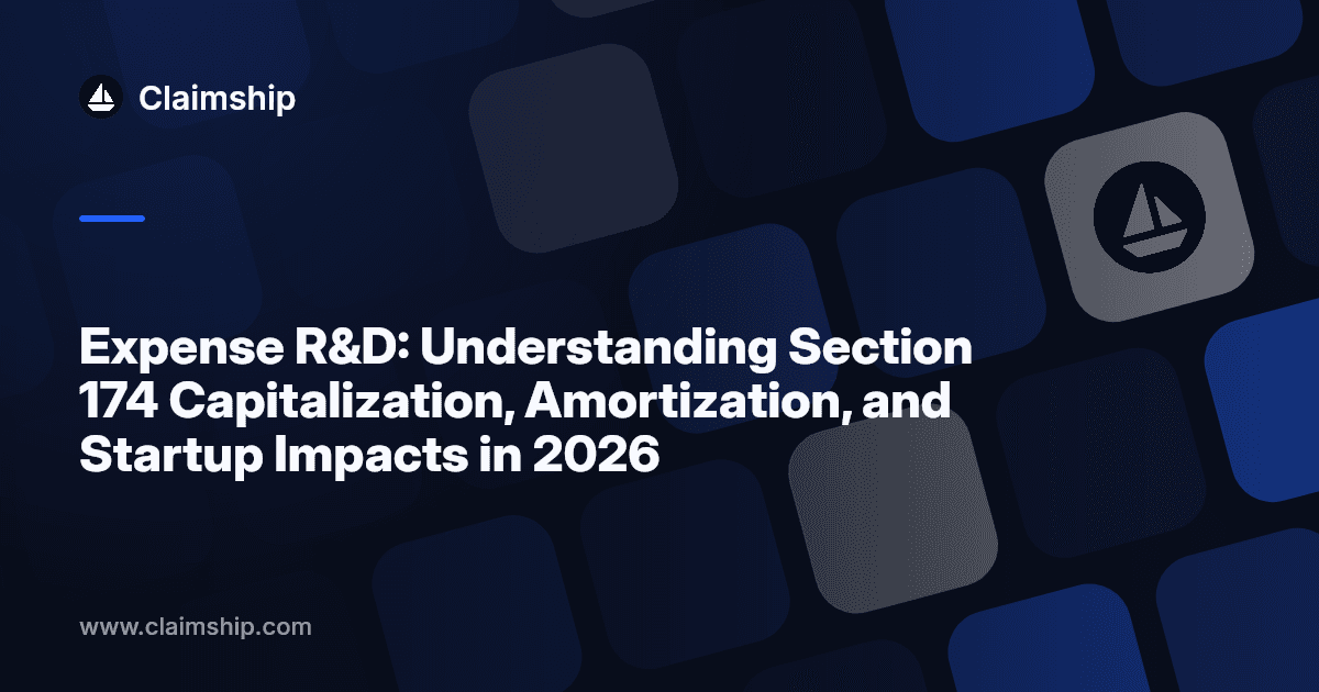 Diagram highlighting R&D expense categories, Section 174 treatments, and startup-friendly automation workflows.