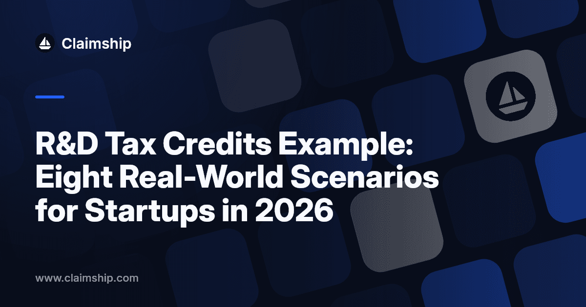 Startup founders discussing R&D tax credit scenarios with reference documents and laptops