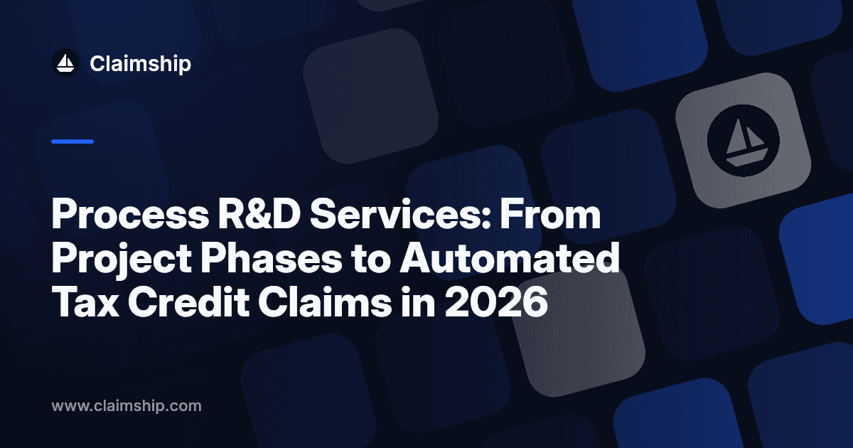 Timeline illustration showing R&D project phases and automation of tax credit documentation.